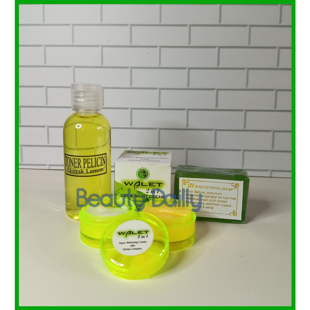 Paket Walet Plus Toner Pelicin / Paket Cream Walet Susun Siang & Malam + Sabun Walet UV Hijau PLUS T
