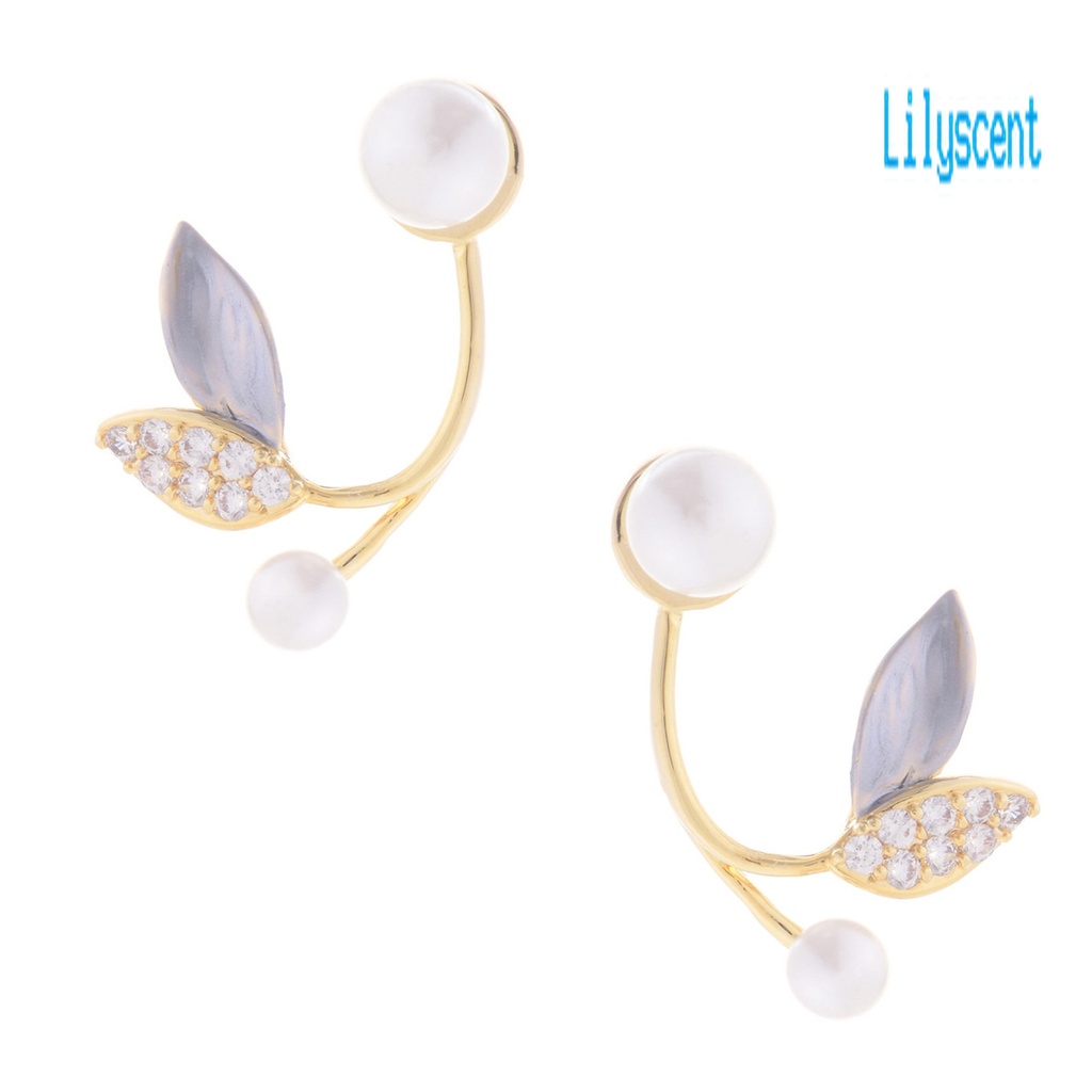 Ls 1 Pasang Anting Tusuk Wanita Desain Daun Kecil Hias Mutiara Imitasi Gaya Korea Untuk Hadiah