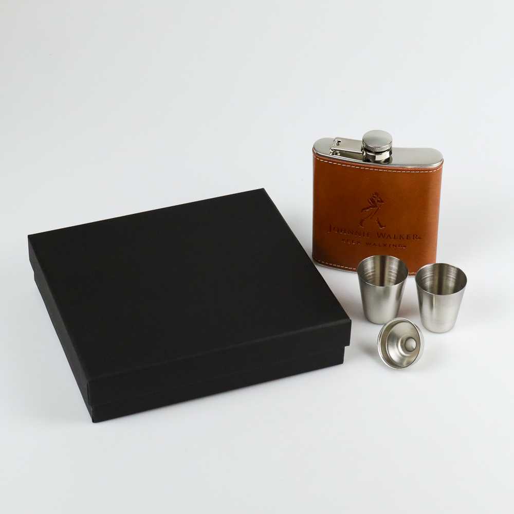 Leather JW Botol Minum Unik Wine Bir Hip Flask Stainless Steel With Corong Sloki Shot