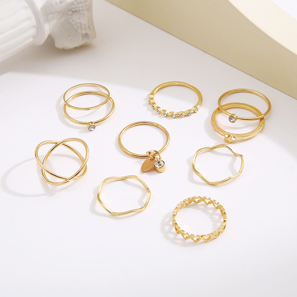 12pcs / Set Cincin Emas Gaya Retro Untuk Wanita