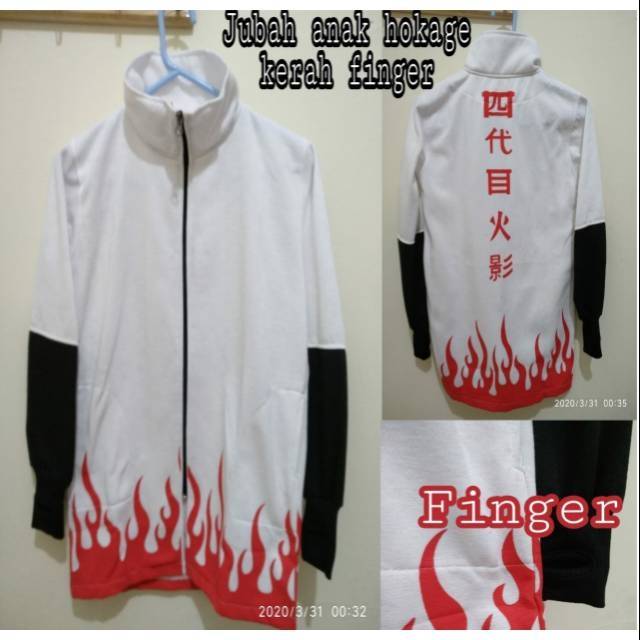 Jaket Jubah Anak Naruto Hokage Yondaime Putih/Merah