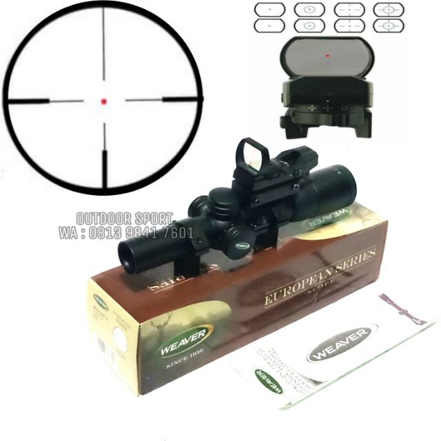 Telescope Riflescope Weaver 1-5x24 Tube 30mm With Holosight Red Dot Scope + Red Laser Scope
