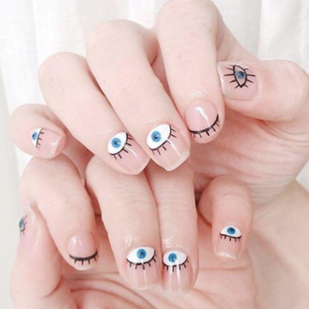 Mxbeauty Stiker Nail Art Mata Biru Wanita Lem Belakang Kartun Perekat Diri DIY Dekorasi Nail Art