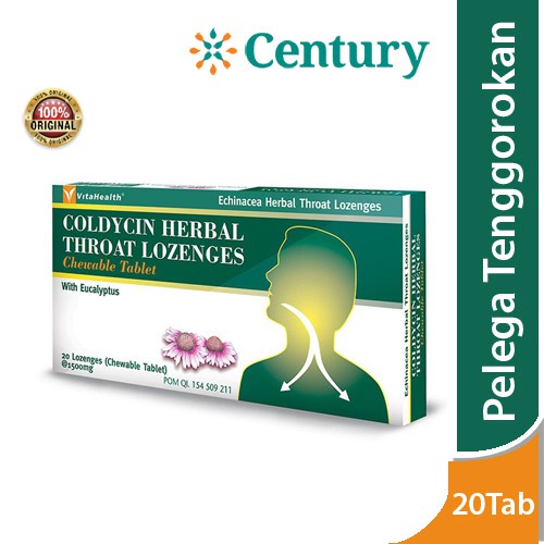 VitaHealth Coldycin Herbal Throat Lozenges 20 Tablet/Echinacea/Tablet Hisap Pelega Tenggorokan
