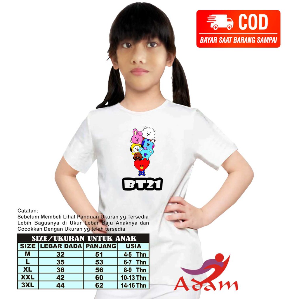 Adm 003 Baju Kaos Anak Perempuan / T-Shirt Distro / Atasan Cewek BT21 BTS 00003 Atasa Wanita