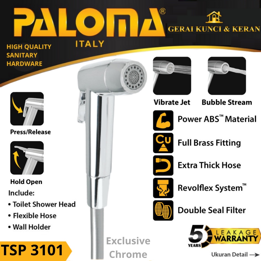 PALOMA TSP 3101 TOILET SHOWER JET WASHER NEW CHROME SHOWER CEBOK 2 MODE SEMPROTAN JET DAN BUBLE STREAM