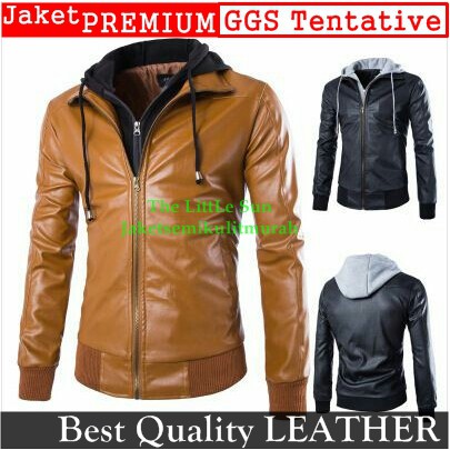 Jaket Semi Kulit Pria Slim Fit Hoodie GGS Leather Premium