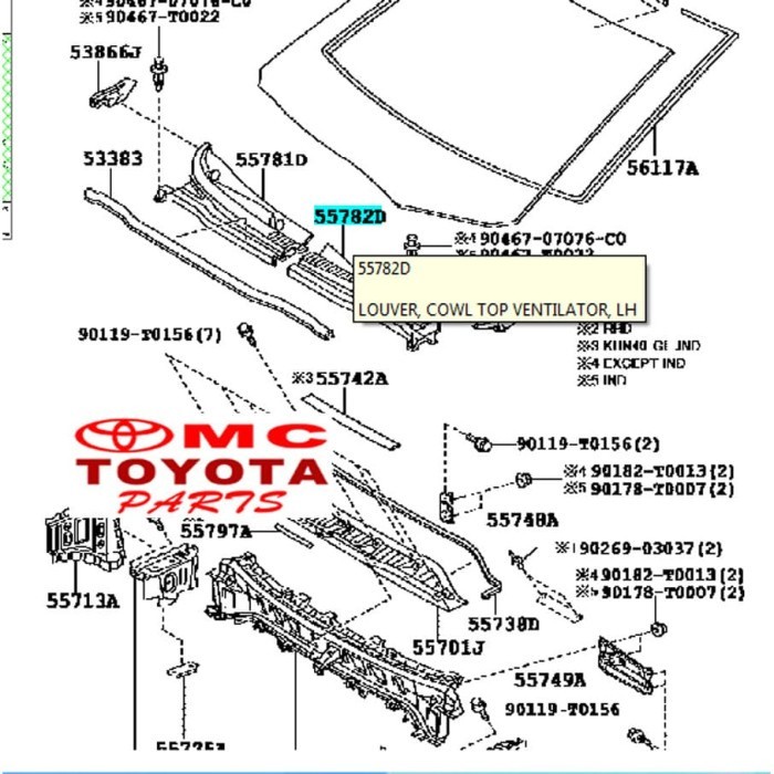 Louver Cowl Panel Panggangan Sate Kiri Yaris 55709-0D030