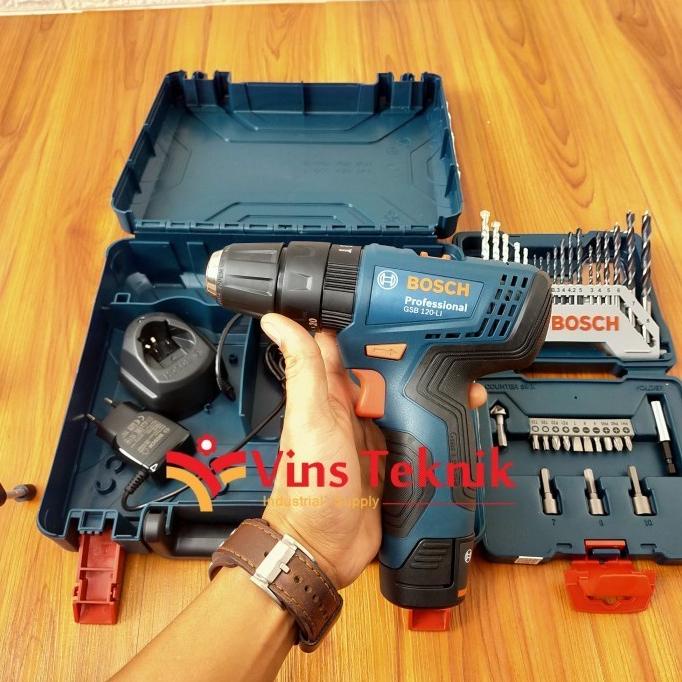 MESIN BOR CORDLESS BOSCH GSB 120 LI MESIN BATERAI + ASSESORIS GSB120LI