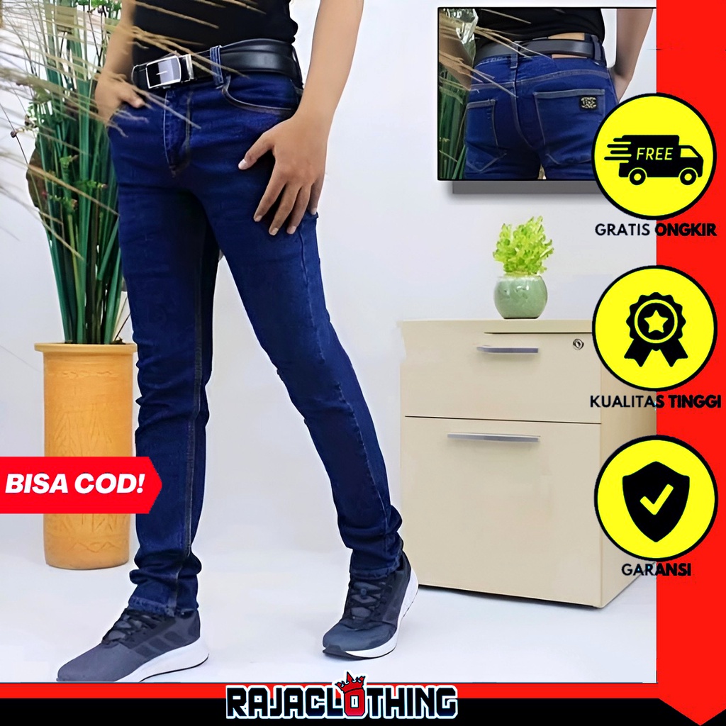 RCL - Celana Jeans Uvall Pensil Skinny Slimfit Panjang Hitam Pria Premium Uvall / Original Hitam Bio bleach Bio wash Dark blue Blue Garmen