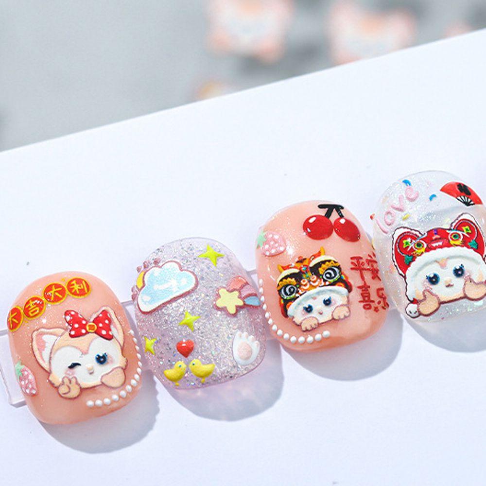 AUGUSTINA Agustina Kartun Stiker Kuku Fashion Tipis Tangguh Poggi Hewan Cream Peringkat Raja DIY Nail Art Dekorasi