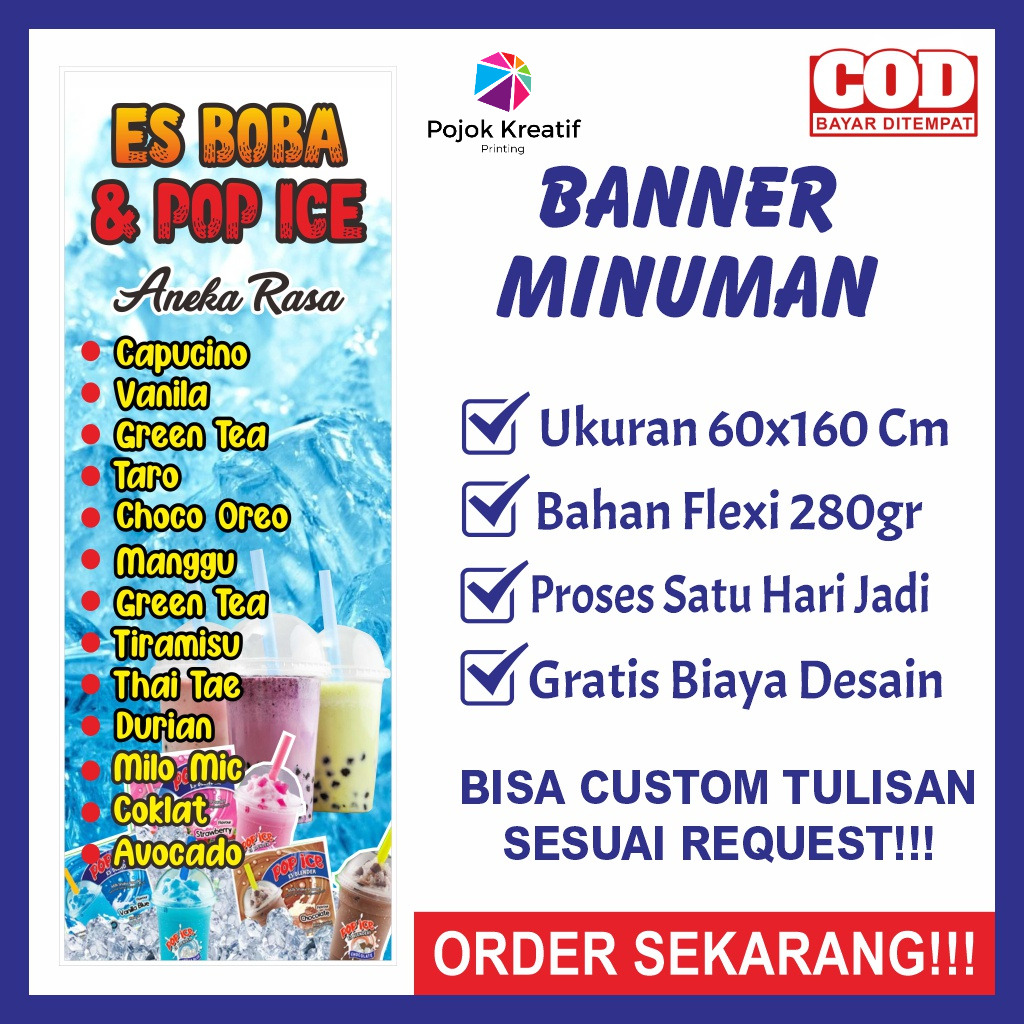 Banner Baner Bener Spanduk Sepanduk Backdrop Plang Usaha Jual Jualan Minum Minuman Aneka Varian Rasa