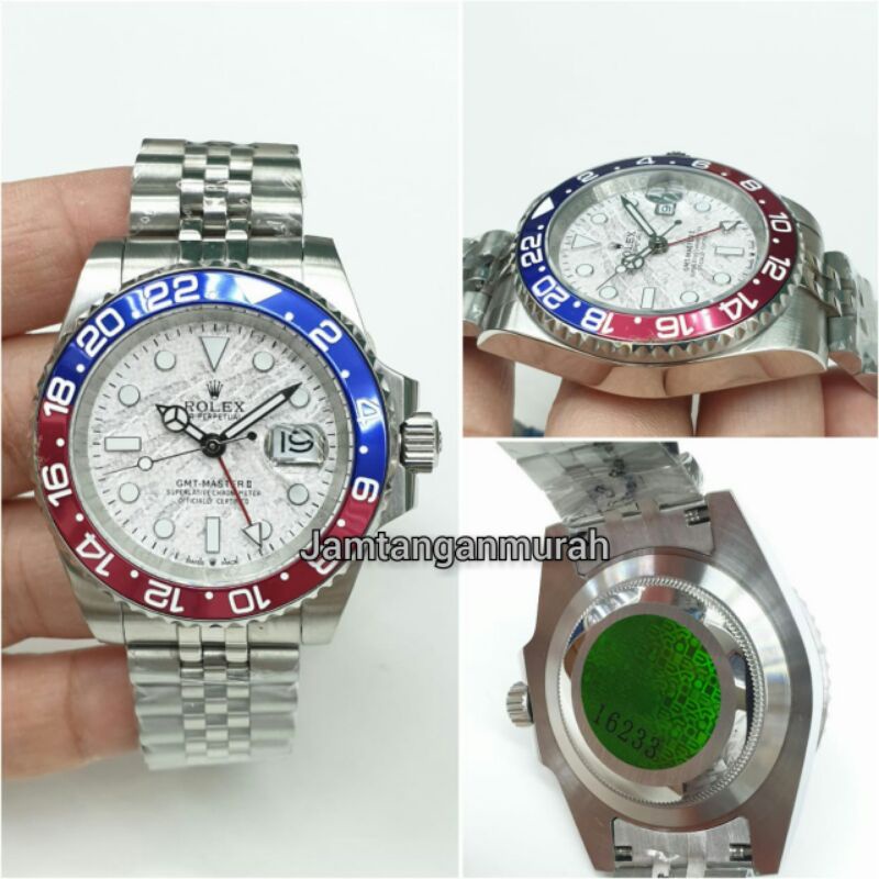 jam tangan rolex gmt batman automatic stainless original tali rante