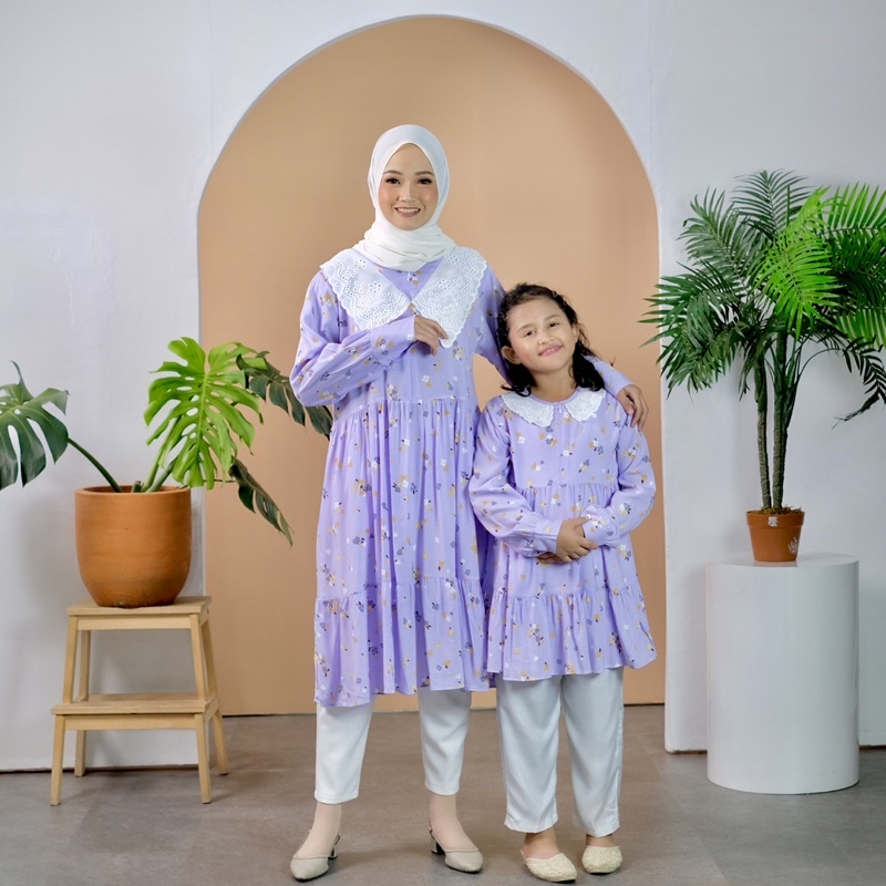 TUNIK COUPLE LILAC MOMS KIDS ANAK PEREMPUAN TUNIK GRETA LACE