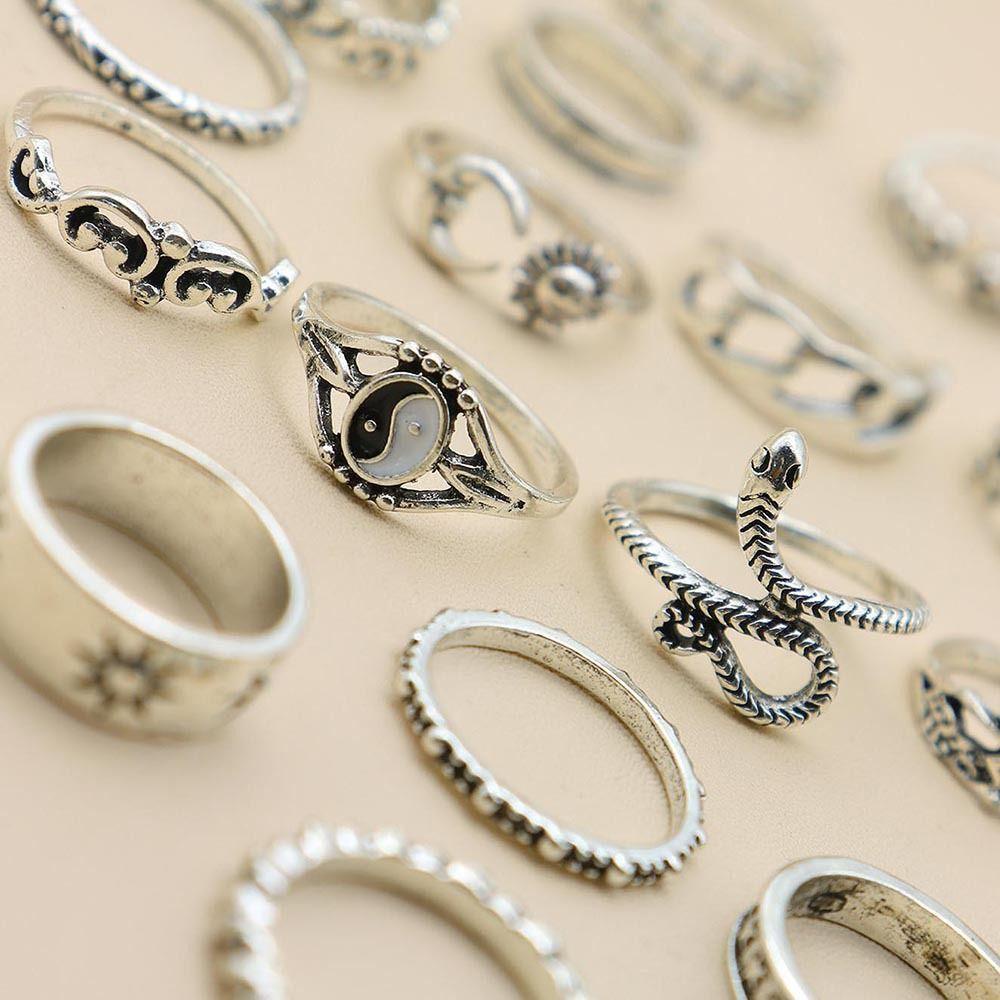 Top 16Pcs/Set Cincin Set Baru 16Pcs/Set Rock Punk Boho Vintage Aksesoris Tangan