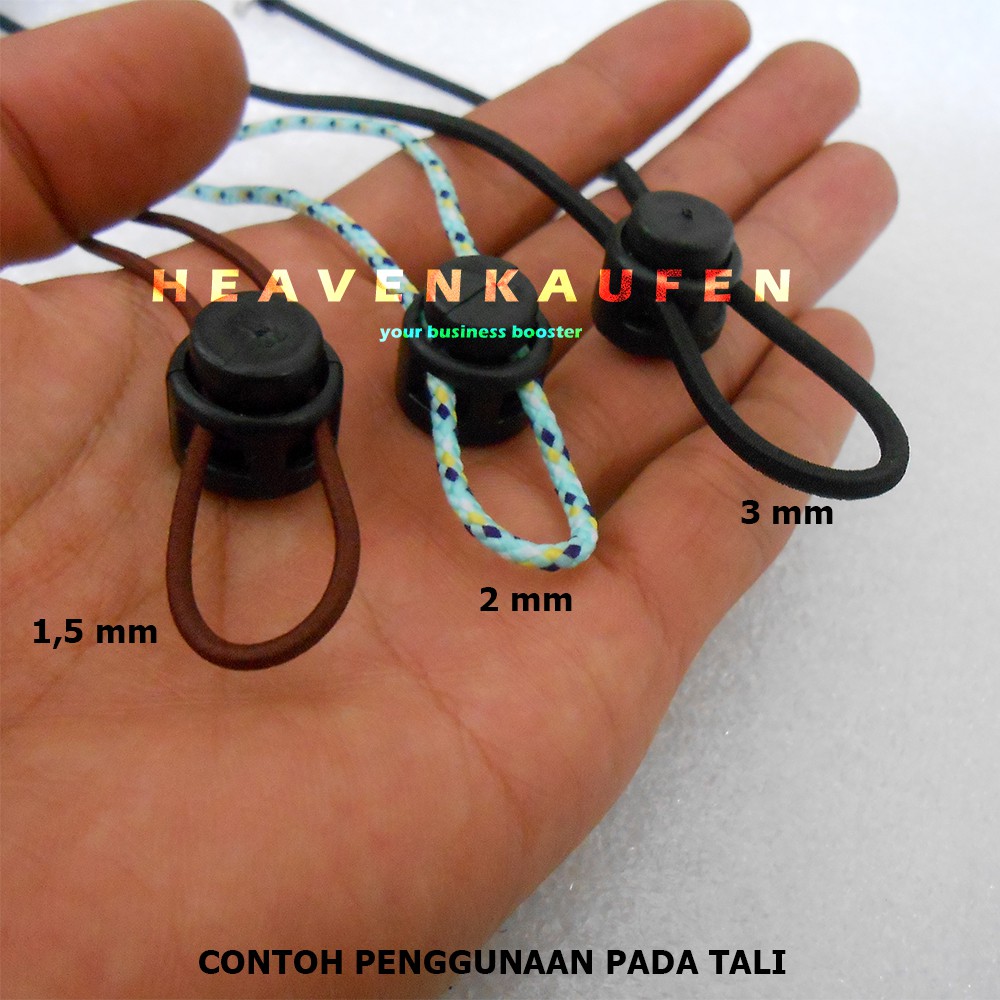 Stopper Tali Dua Lubang Warna Hitam Untuk Tali 1,5 mm s/d 3 mm Type D