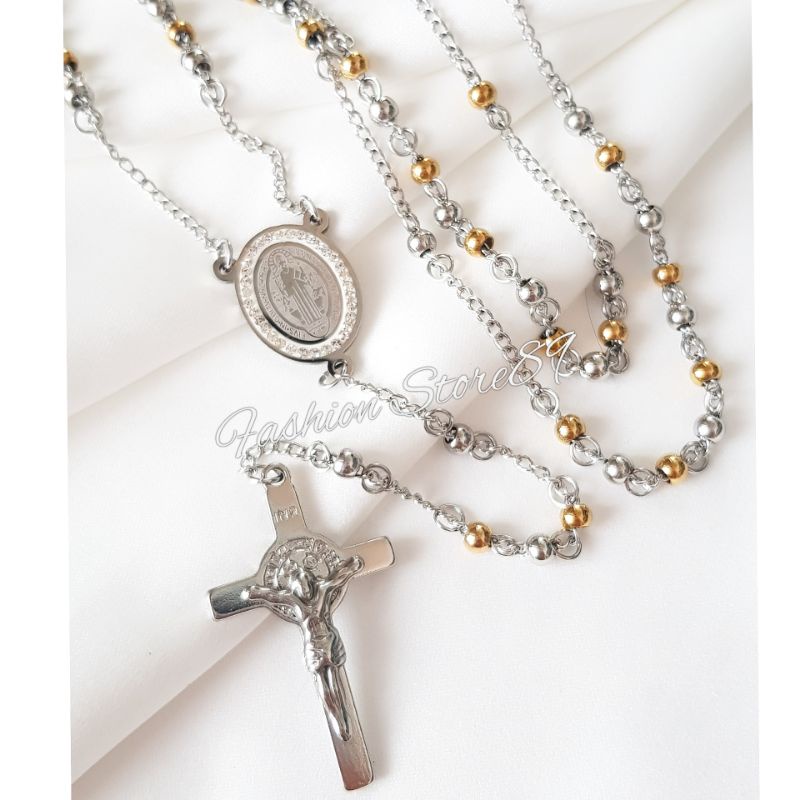 Kalung Rosario Kalung Doa Rosario Titanium Kombinasi Blackwhite kombinasi GoldWhite import Titanium Antikarat