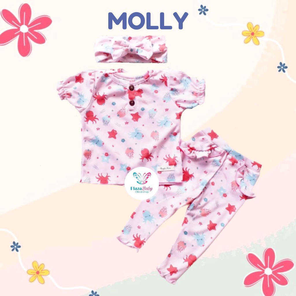 PROMO 6.6 plazababyku  MX MOLLY setelan bayi motif bunga yang lucu free headband PART2