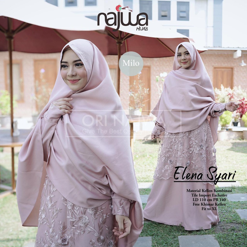 Elena syari gamis dress  tile bordir premium Free khimar