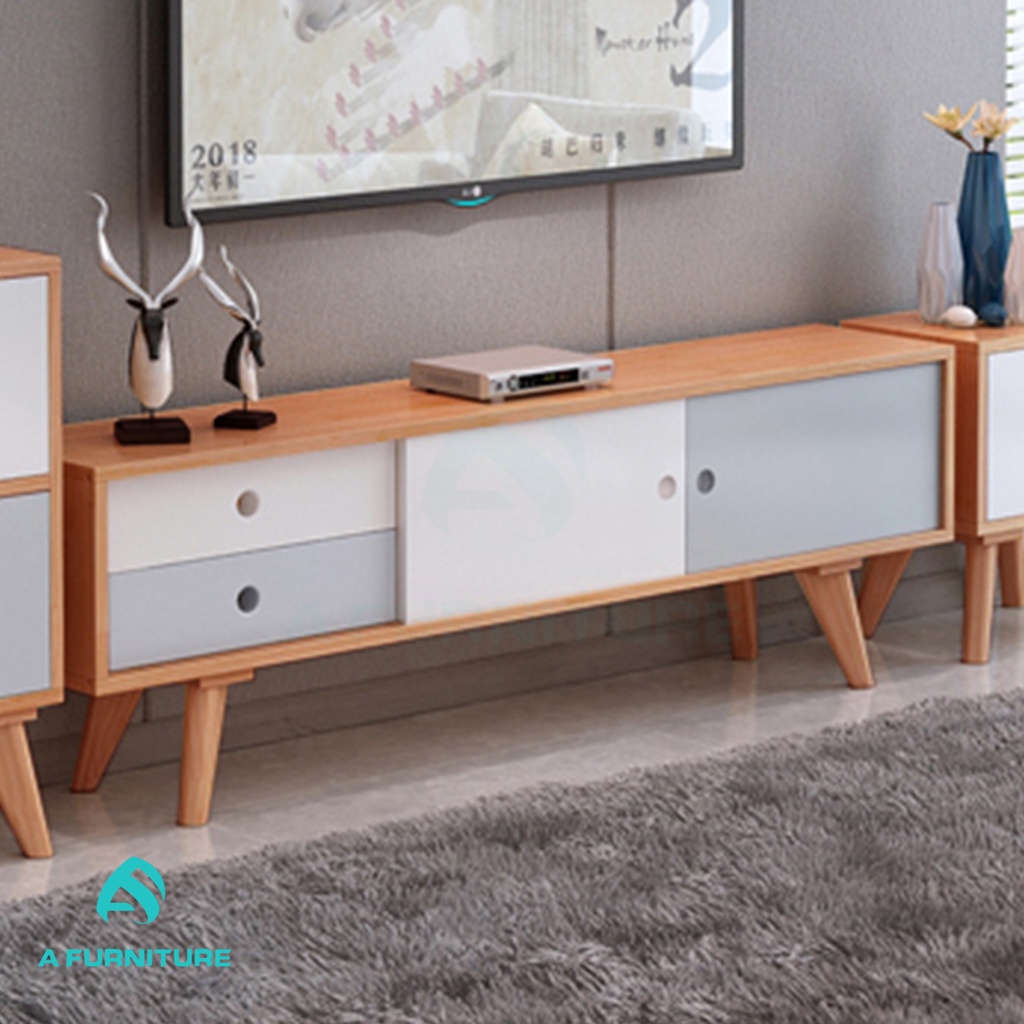 A Furniture Meja TV, TV Cabinet Modern Minimalis Ruang Tamu Kayu Solid