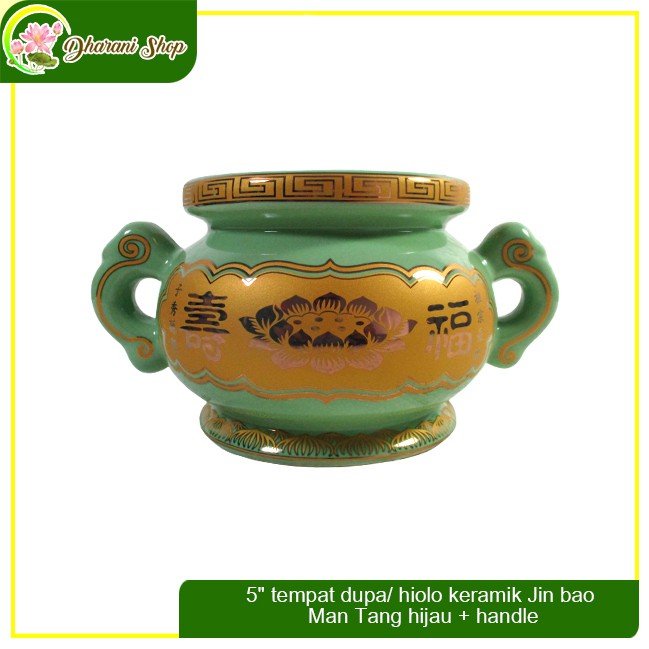 5" tempat dupa/ hiolo keramik Jin bao Man Tang hijau + handle