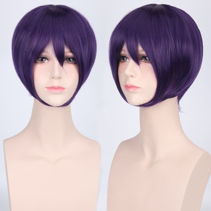 K047-16 wig base dark purple ungu pendek cowok cosplay rambut palsu