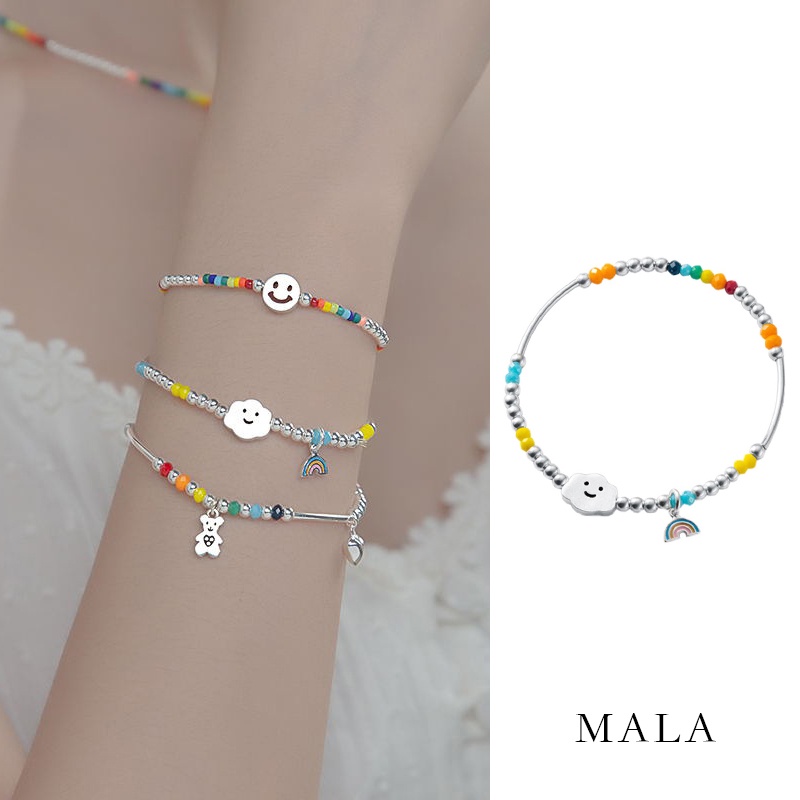 Gelang Persahabatan Desain Manik-Manik Smiley Warna Pelangi Gaya Korea Adjustable Untuk Pasangan