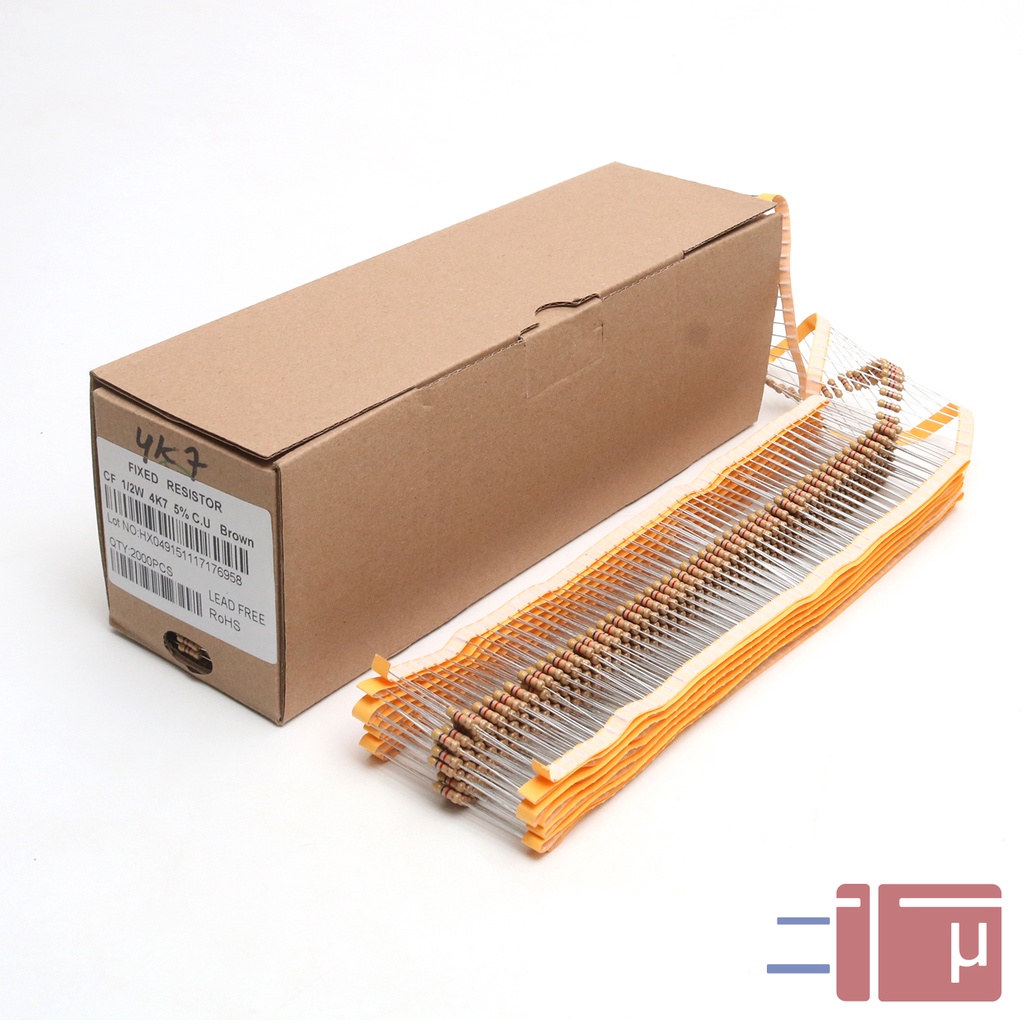 X10 Resistor 4K7 4.7K 1/2W Karbon 5% Taiwan Kaki Tembaga