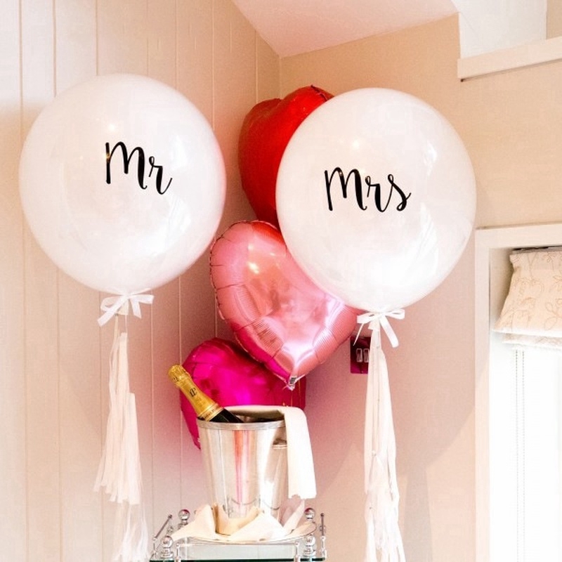 2pcs / Set Balon Lateks Motif Print Mr Mr Mrs Warna Putih Ukuran 36 Inci Untuk Dekorasi Pesta Pernikahan