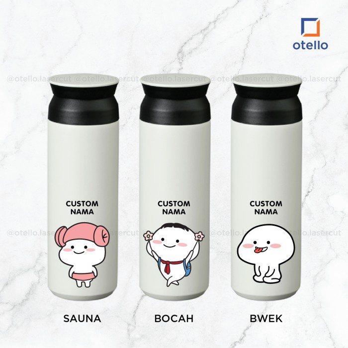 Tumbler Pentol Quby Custom Nama Cetak Print UV Botol Hadiah Unik Lucu