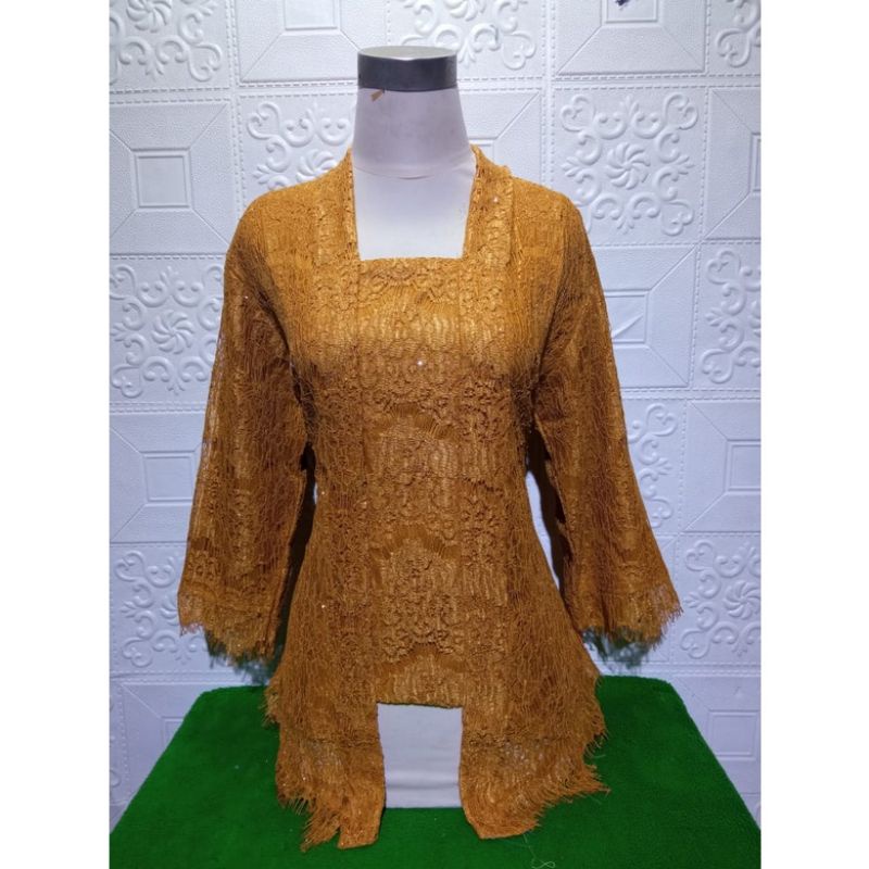 Realpict kebaya atasan kutubaru brukat lengan 7/8 kutubaru brukat hijau sage//kebaya brukat modern