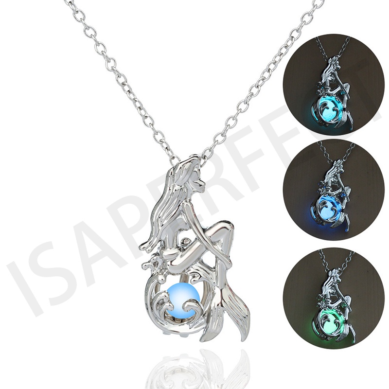 Eropa Dan Amerika Hollow Liontin Mermaid Luminous Luminous Kalung Halloween Kreatif Kalung Fashion Aksesoris