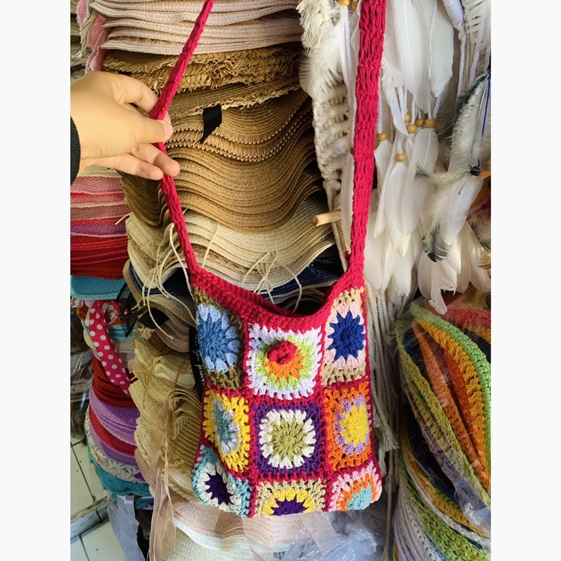 Tas Slempang Rajut Rainbow / Tas Slempang / Tas Rajutan / Tas Bali