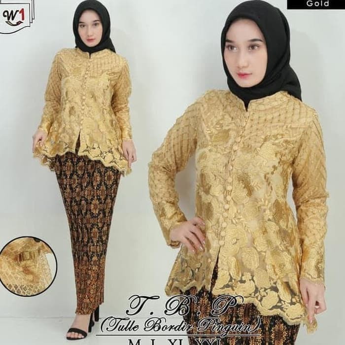 set kebaya tulle bordir pinguin berkualitas