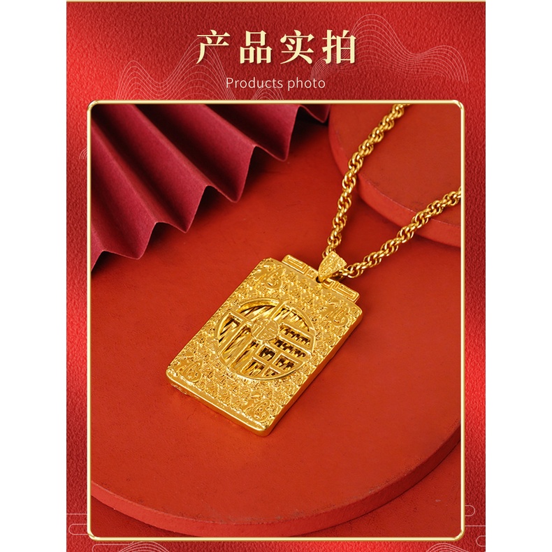 Liontin Kalung Emas Asli Kadar 375 Desain Karakter Fu Hollow Gaya Retro Untuk Pria