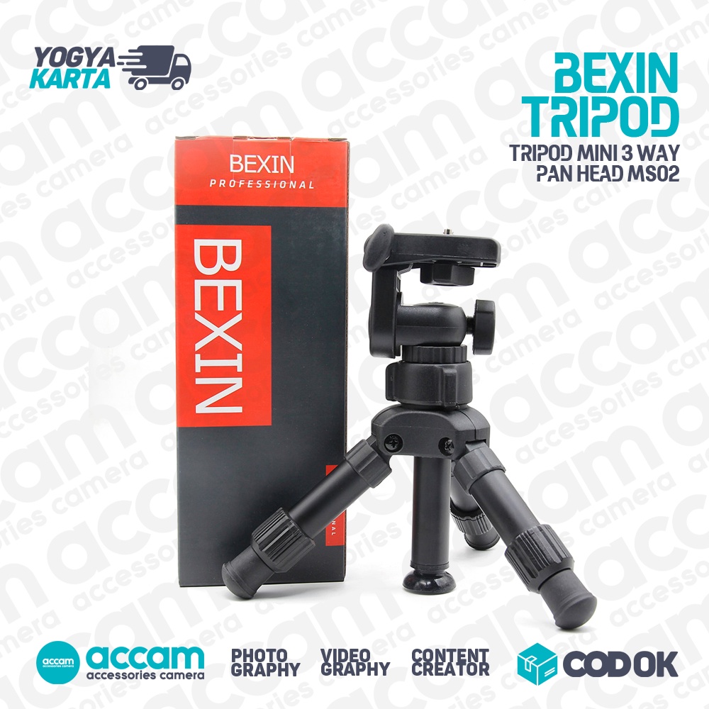 Bexin Tripod Mini 3 Way Portable Aluminium with Pan Head - MS02