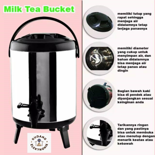 Termos Air/ Milk Tea Bucket Termos Dispenser 8Liter stainless Bisa Air Panas/Dingin/Es Free Bubble