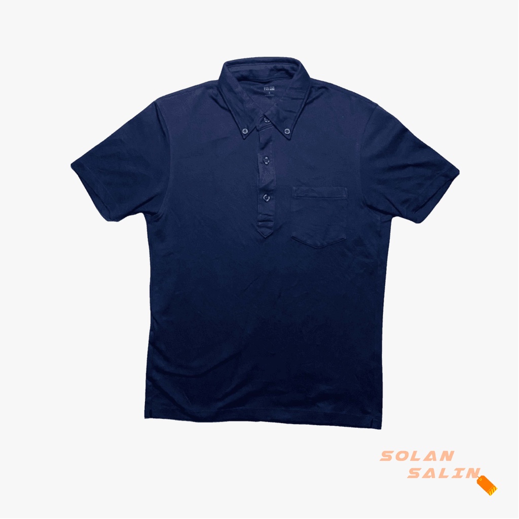 Polo Shirt Pria / Kaos Kerah Uniqlo Button Down Collar - Navy Unisex - Preloved