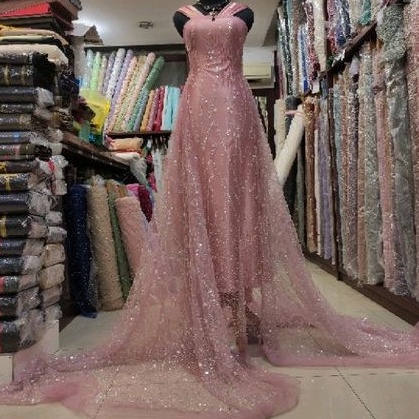 Kain Tile Brokat Payet Akar Penuh Zuhair Sequin 2JK2205 No 4A Pink