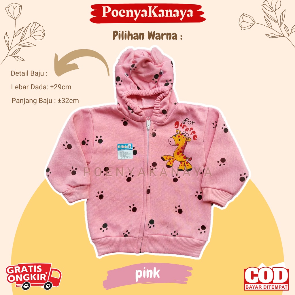 Jaket Bayi Anak fleece Resleting Kupluk FOR GIRAFFE Size 6-18 Bulan HBc JK04