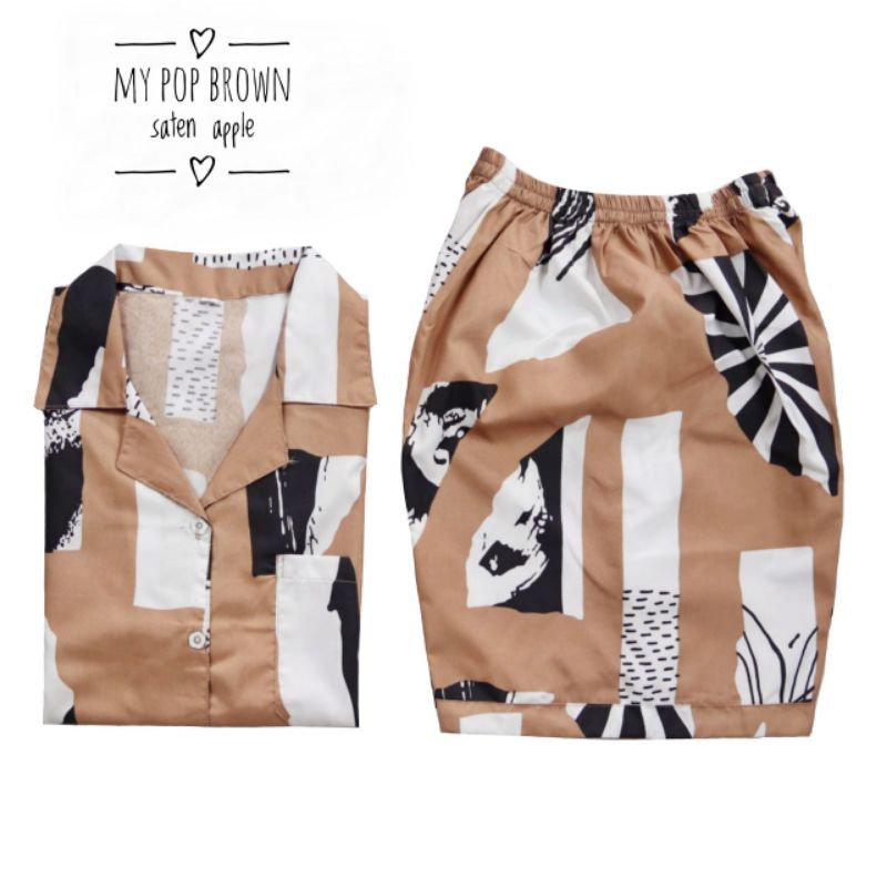 Piyama dewasa jumbo ld 120 cm celana pendek hotpant-Pop Brown Ld 120 HPJ