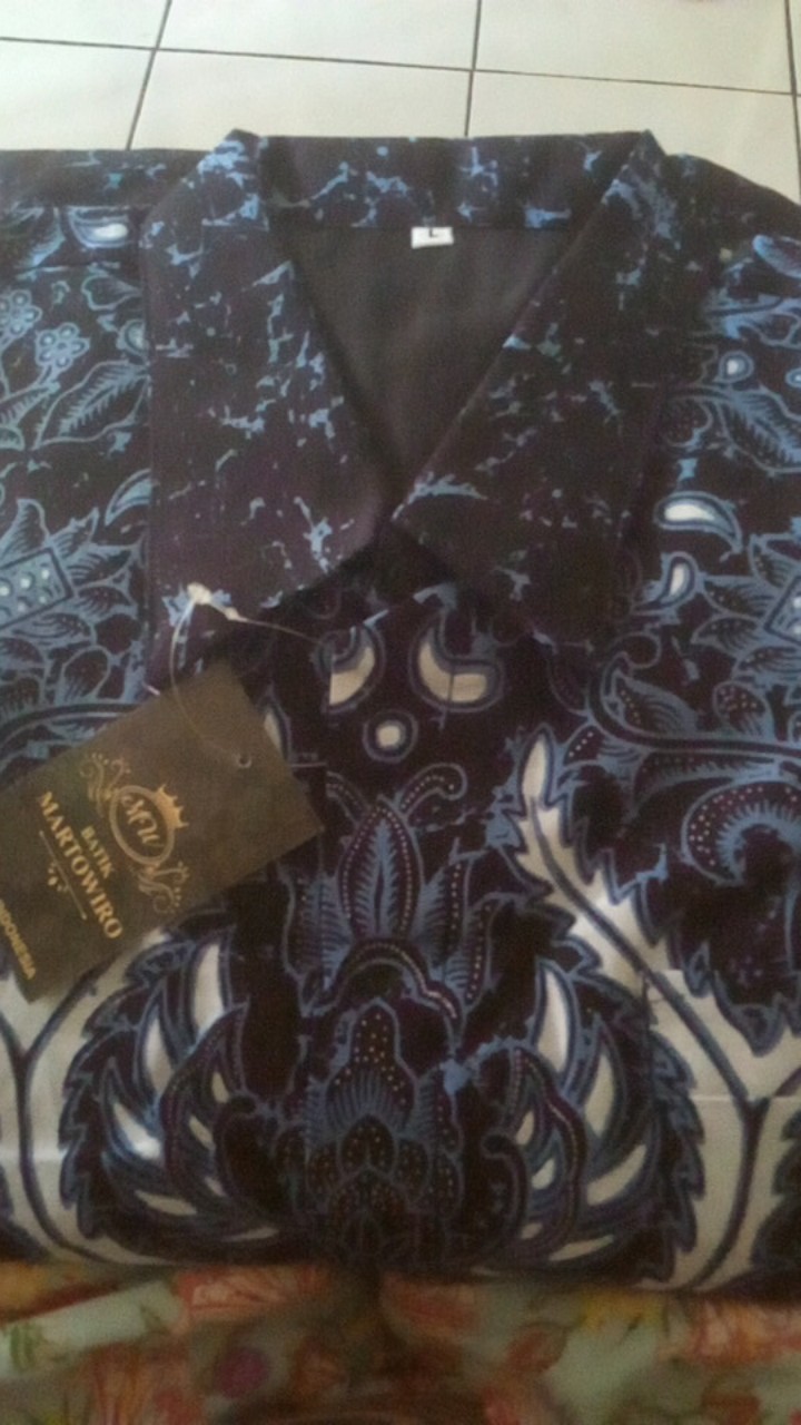 Kemeja Batik Pria Full Furing Lengan Panjang Katun Halus Sragenan Motif Banu Saka Biru