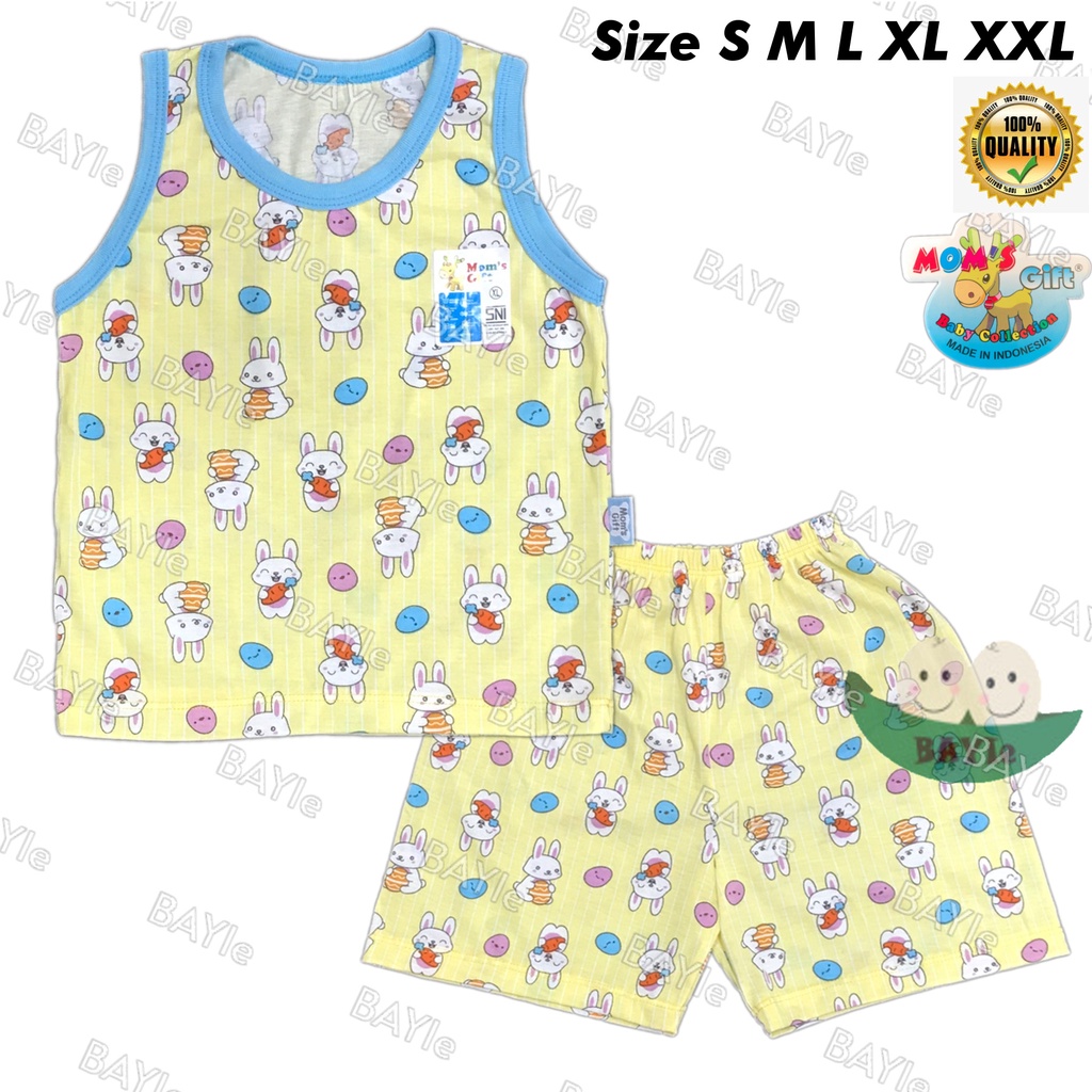 BAYIe - 3 SET Setelan Singlet/Kutung Anak/Bayi FULL PRINT Motif RABBIT MOM'S GIFT STL-23-SG SNI Bahan 100% Katun Size S - XXL