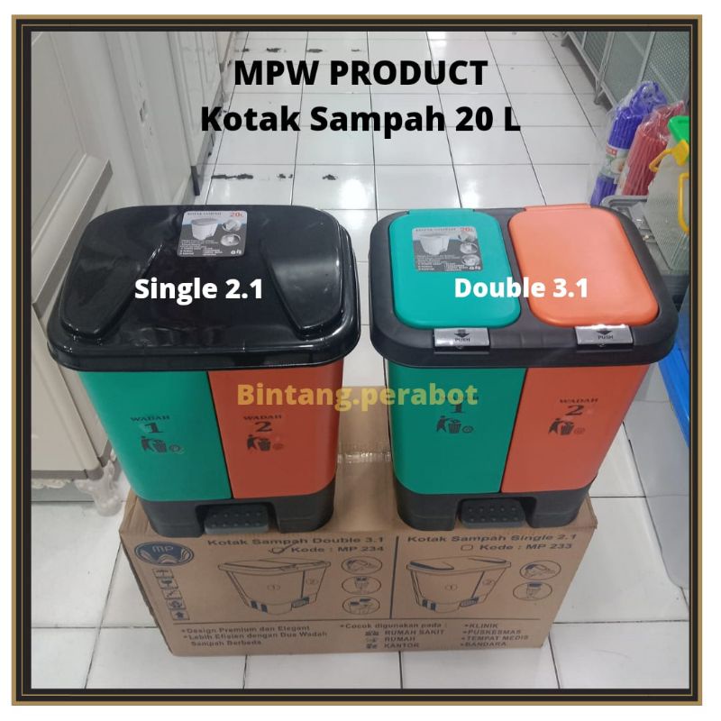 MPW PRODUCT - Tempat Sampah Injak 20 Liter 2 Wadah Terpisah / Tempat Sampah Organik non Organik / Tempat Sampah Medis