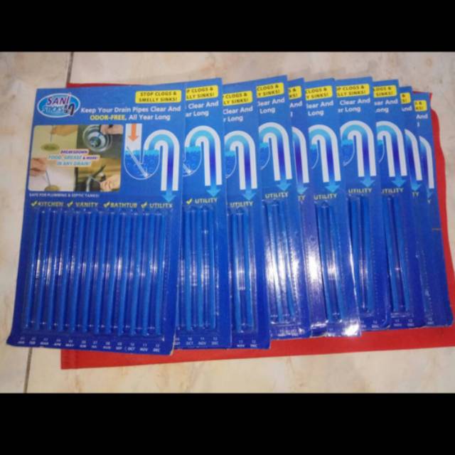 Sani Stick Drain isi 12batang / Pembersih Saluran Air Pembuangan, Batangan Anti Bau/Tersumbat