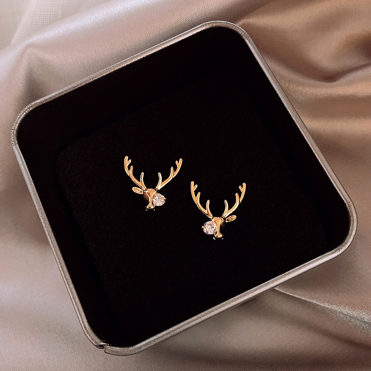 2022 Anting Tusuk Sterling Silver 925 Desain Rusa / Hati Hias Berlian Gaya Korea Untuk Wanita