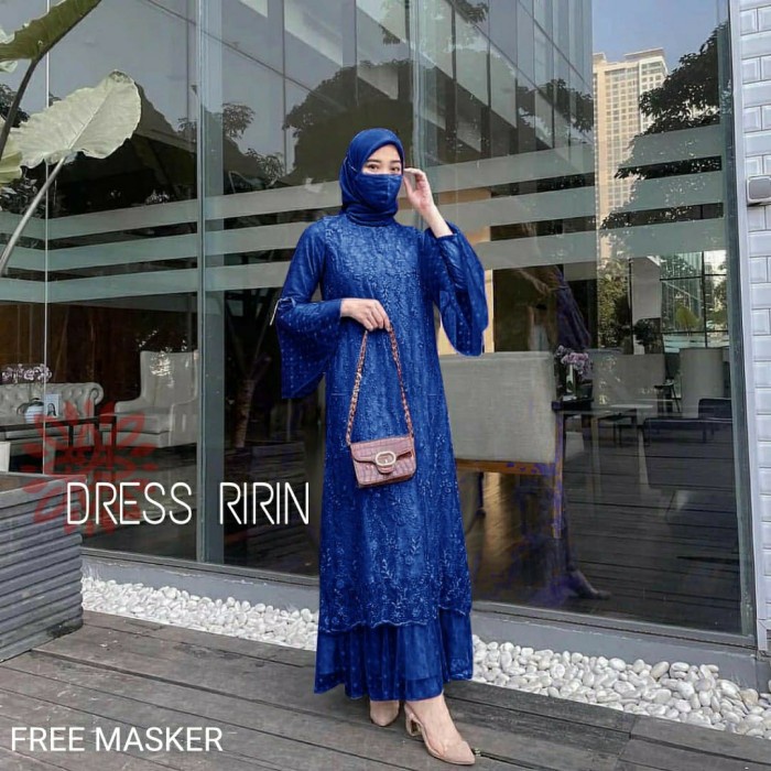 FASHION WANITA KEKINIAN MAXI BRUKAT RIRIN FREE MASKER - NAVY