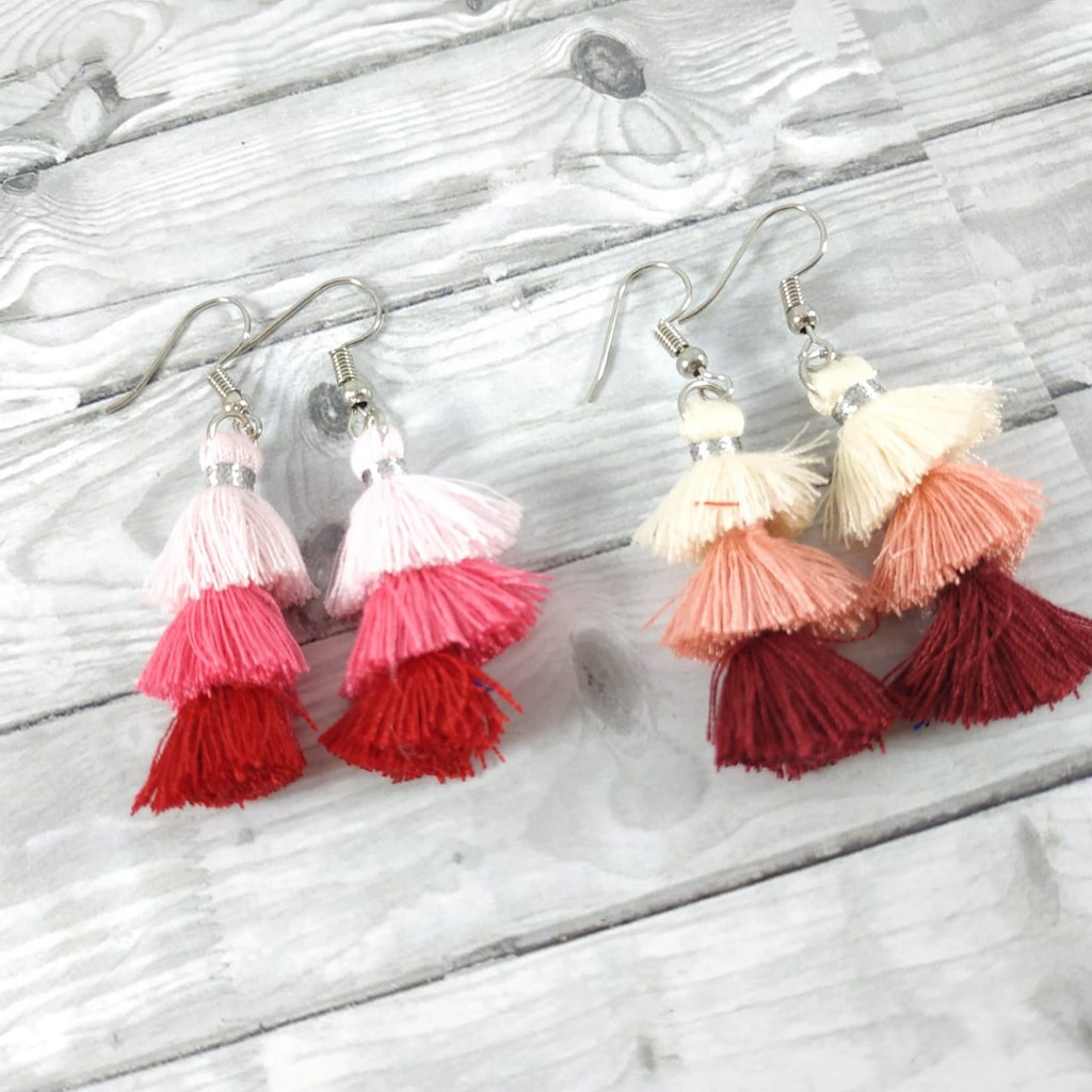 Anting Hijab Fashion wanita Tassel Tri Tingkat Kekinian Tokopelanginicer