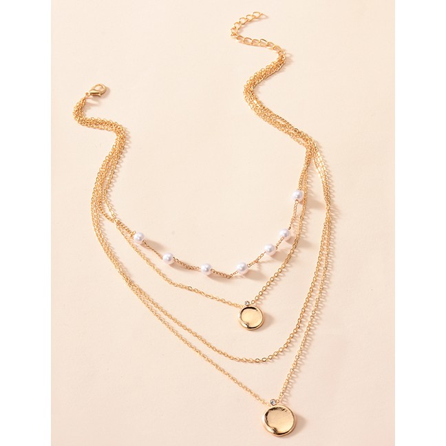 LRC Kalung Fashion Gold Color Alloy Multilayer Pearl P82902