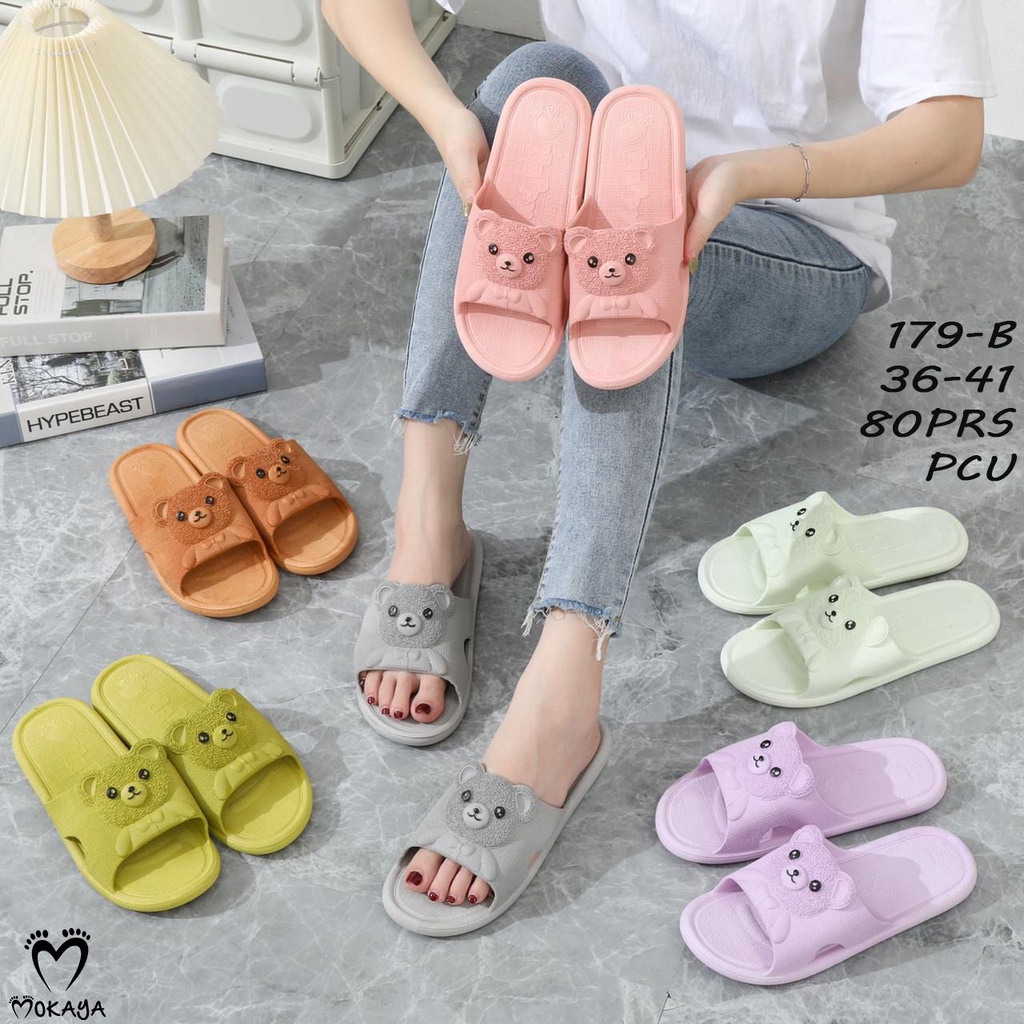 Sandal Slop Rumah Jelly Wanita dan Anak Ban Motif Bear Timbul Sama Warna Super Cute Cantik Lucu Gemesin Import Mokaya / Size 30-41 (179-D/179)